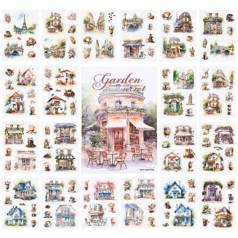 20 Sheets My Garden PET Scrapbook Stickers Book, Blooming Courtyard