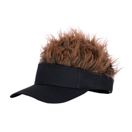 Men's Visor with Hair Fake Hairs Visor Hat with Hair for Men Funny Spiked Sun Hats Novelty Baseball Wig Caps Birthday Gift (Dark Coffee and Black)
