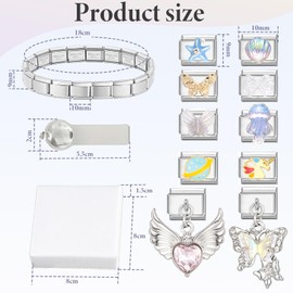 ZIGefofo Italian Charm Bracelet Set, 1 Italian Charms Bracelet + 10 Removable Modules + 1 Opening Tools + 1 Gift Box Italian Charms Silver Stainless Steel 9 mm Italian Colours Jewellery, Stainless