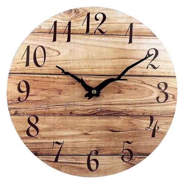 Plumeet Wall Clock, 30 cm, Frameless Wooden Wall Clocks with Quiet Quartz Movement, Rustic Country House Walnut Clocks, Decorative for Kitchen, Bedroom, Living Room, Brown
