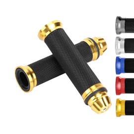 Universal Motorcycle Handlebar Grips 22 mm 7/8 Inch Non-Slip Rubber Throttle Grip Motorcycle CNC Aluminium Rubber Handlebar Grips for Motorcycle Scooter Quad Cruiser Off-Road (Gold)