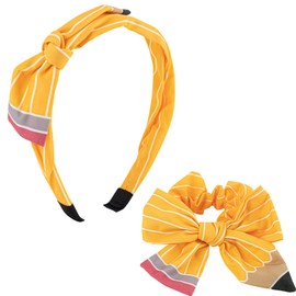 Framendino, Teacher Hair Accessories Pencil Headbands Yellow Pencils Hair Ties Cute Bowknot Hairhoops Bow Scrunchies for Women