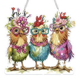 Lxmsja 5D Diamond Painting Pendant Chicken, Animal Diamond Painting Children Adults, Hanging Ornament Craft Set Creative Set for Adults Gift Girls 7 8 9 10 11 Years, Wreath Door Window Decoration