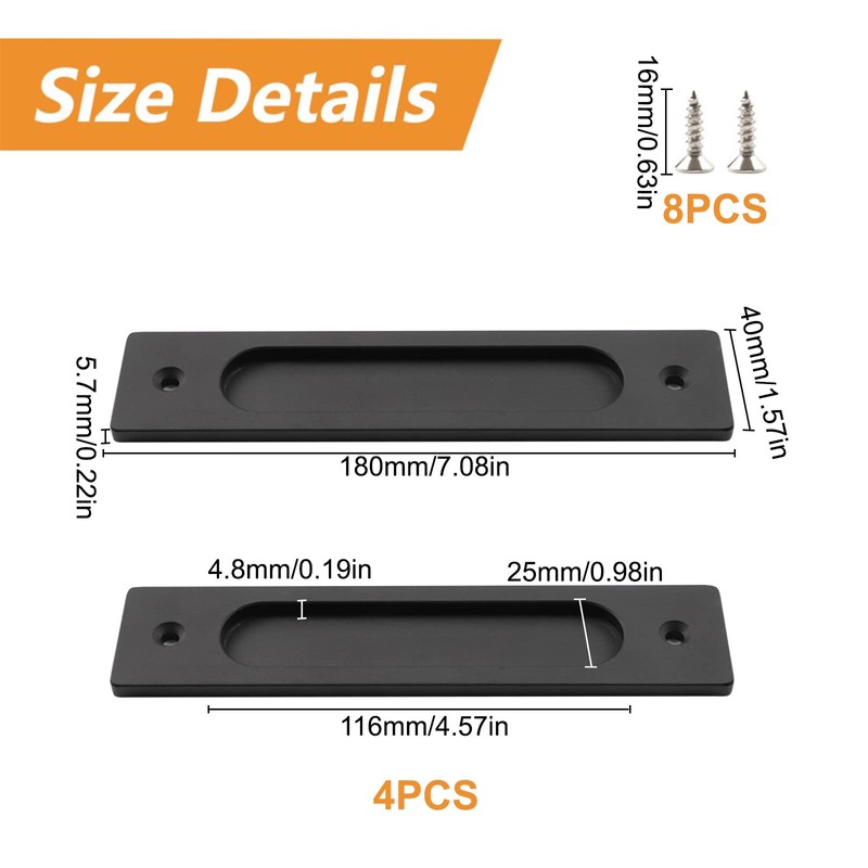 MOROBOR Rectangular Recessed Sliding Door Pulls, 4pcs Matte Black Flush