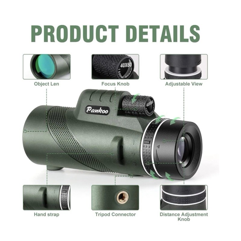 Pankoo 40X60 Monocular Telescope with Smartphone Holder & Tripod