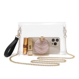 YikuStyle Clear Purse Stadium Approved for Women,Small Clear Crossbody Bag,Clear Handbag Clutch for Sports Events,Gameday,Concert(Gold)