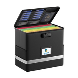 ZOOPIP Fireproof File Box with Lock, Document Box Storage Organizer, Suitable for Hanging File Folders in Letter Size, Collapsible File Box, Reflective Strip for Fast Find (12.2"*6"*10.2, Black)