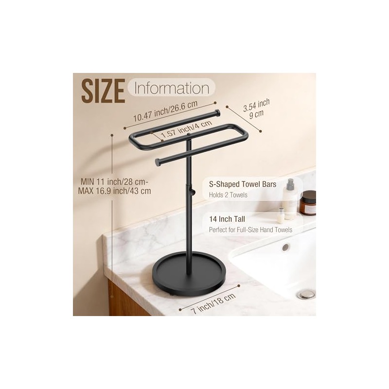 Aetyord Z-Shape Countertop Towel Holder - Height Adjustable for Bathroom/Kitchen/RV