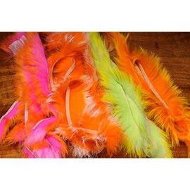 Hareline Rabbit Strips Black/FL Chartreuse, 4 Pieces, Fly Tying Material