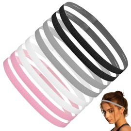 SHEHARUHI 8Pcs Non-Slip Elastic Sport Athletic Thin Headbands Hair Bands for Women Men (Black, White, Gray, Pink)