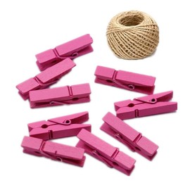 100 Colored Wooden Large Pegs 45mm Clothespins Craft Photo Clips with 20 Meters Jute Twine for Craft Rustic Decoration(Rose)