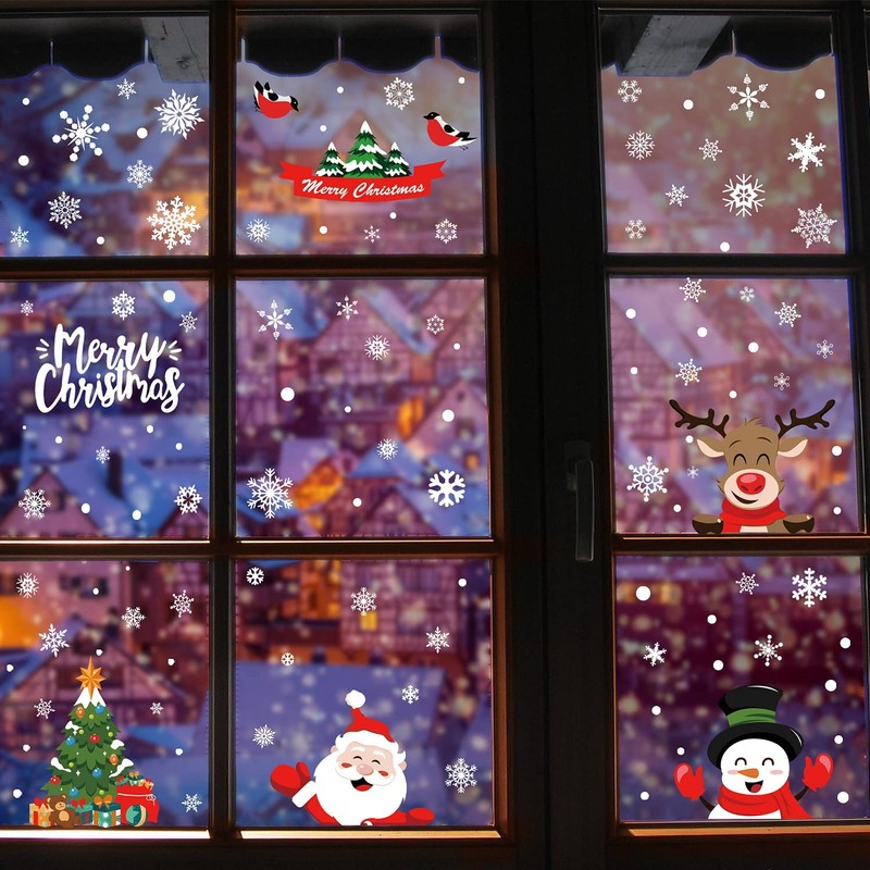 CINECE Christmas Stickers Decoration Removable Glass Window Static Stickers 223pcs