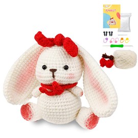 AURAFUL Crochet Kit for Beginners, Easy Crochet Starter Kit with Step-by-Step Video Tutorials, Complete DIY Crochet Kits Animals for Adults (Rabbit)