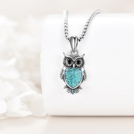 HKPATOP Owl Necklace 925 Sterling Silver Turquoise Owl Pendant Jewellery Gifts for Women Animal Lovers