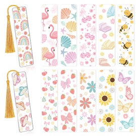 Luvsweets UV DTF Bookmark Wraps - 24 Sheets Flower UVDTF Decals for Acrylic Bookmark Blanks, Cherry Bow Daisy Butterfly Double-Sided Printing Rub on Transfer Stickers, DIY Book Lovers Gift Crafts