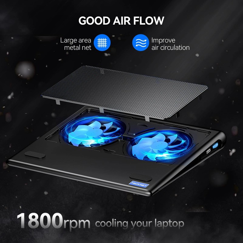 Tecknet Adjustable Laptop Cooling Pad With Dual Fans For Gaming