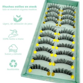 Pestañas Postizas de Mink Sintético Curvatura C, Pack de 20 Pares Naturales para Maquillaje Diario