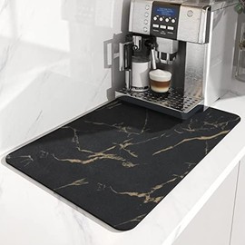 Coffee mat Stone Dish Drying mat for Kitchen Counter Decor Coffee bar Accessories Thick Silicone Drying mat for Kitchen Counter Espresso Tamping mat Coffee bar Essentials15.7x23.62 inch Grey Gold