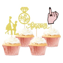 Ercadio - Paquete de 24 adornos para magdalenas We Engaged con purpurina dorada Engaged We Decided on Forever para magdalenas, anillos de diamantes para bodas, compromisos, fiestas, decoración de pasteles