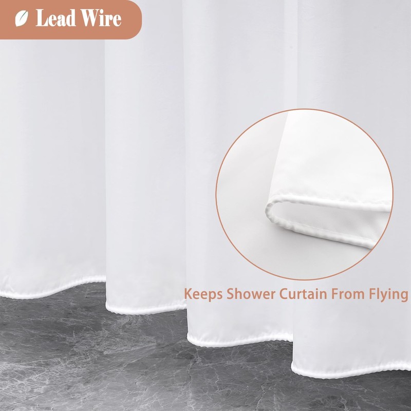 UFRIDAY White Fabric Long Shower Curtain Liner 72 x 78