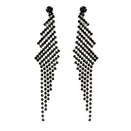 Clip On Earrings - Silver Plated Chandelier Style With Black Crystals - Candra B