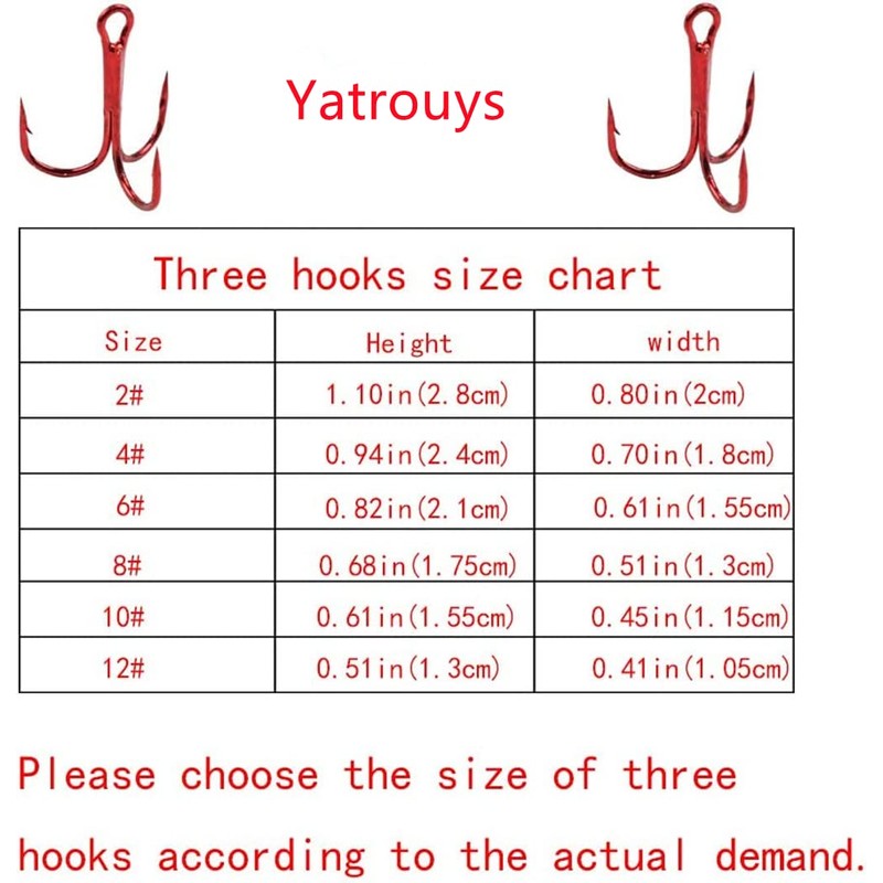 YATROUYS 100pcs Fishing Hook Treble Hooks High Carbon Treble Hooks