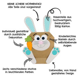 12 DIY Easter Bunny Bags with Handle – Colourful Gift Bags for Easter to Fill Yourself – for Wrapping Gifts for Children and Adults