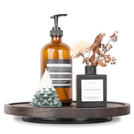 Wood Lazy Susan Organizer Kitchen Turntable for Cabinet Farmhouse Bathroom Decor Round Decorative Tray for Vanity, Counter, Sink, Coffee Table, 11 Inch, Dark brown