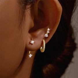 LYLYMIMI 14K Gold Earrings for Women S925 Sterling Silver Earrings for Multiple Piercings Cartilage Stud Small Hoop Dainty Earrings Set (gold)