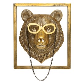 Newinhome Animal Heads Wall Decor (Includes Metal Frame) Resin Animals Sculptures Head Wall Hanging Decoration Gold vintage Wall Sculpture for Living Room Bedroom Office(Bear)
