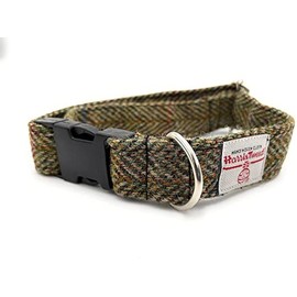 Harris Tweed Green Herringbone Handmade Dog Collar (Small)