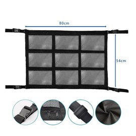 Double-Layer Car Luggage Net Roof Cover, 80 cm x 55 cm, Adjustable Car Cargo Net with Cord and Backrest Hooks, Universal Fit for Most Vehicles