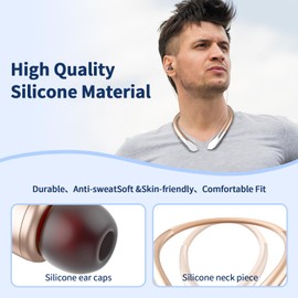 Neckband Bluetooth Headphones, Retractable Headset Wireless Bluetooth Earbuds with Microphone, IPX5 Sweatproof, Stereo Noise Cancelling Earphones, Vibration Alerts for Running Workout Sports (rose)