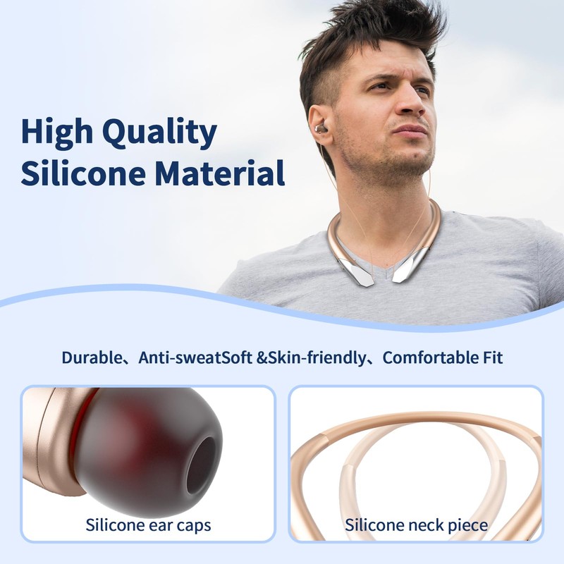 Neckband Bluetooth Headphones, Retractable Headset Wireless Bluetooth Earbuds with Microphone,