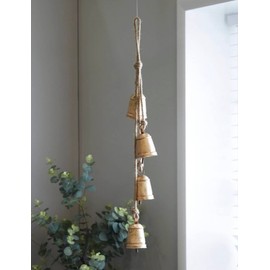 Iron Wrought Bell Chime Handmade Brass Finish Wall Hanging Rope 4 Bell Christmas Decor Bell