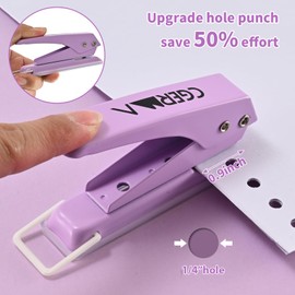 Single Hole Puncher,1/4" Hole Punch,50% Labor Savings, Heavy Duty Hole Puncher, Paper Punch, 15 Sheet Capacity, Metal Hole Puncher for ID Card, Chipboard, Art Project,Purple