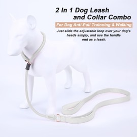 Slip Lead Dog Leash, Dog Training Leash with Double Handle, Soft Leather Nylon Slip Leash and Collar, Heavy Duty Dog Rope Lead, No Pull Walking Leash for Medium Large Small Dogs 6ft White