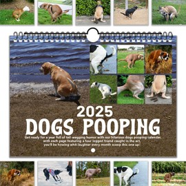 DuoduoBuy 2025 Wall Calendar Funny Calendar 2025 Dog Calendar 11" x 7.8" with Hangable Pole Open Funny White Elephant Gifts Christmas for Adults