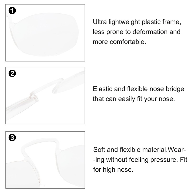 COVESATO Mini Armless Nose Clip Reading Glasses for Women Men