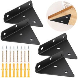 Pack of 4 Shelf Brackets Invisible Black 8 cm Triangle Holder Wall Mount Shelf Floating Shelf Bracket, Triangle Wall Shelf Bracket Hidden Shelf Brackets for Storage Shelf Bookshelf