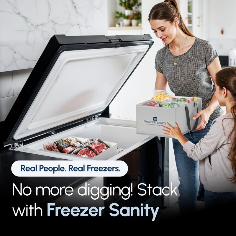 FREEZER SANITY The Original Chest Freezer Organizer Bins, Stackable Storage