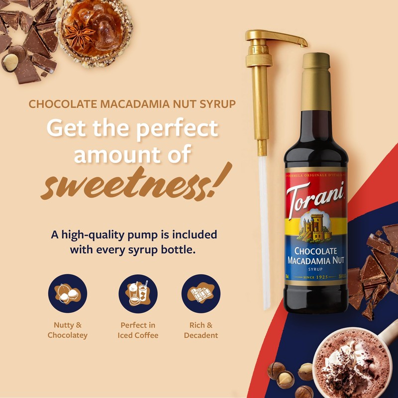 Torani Coffee Syrup, Chocolate Macadamia Nut Flavored Syrup for Drinks,