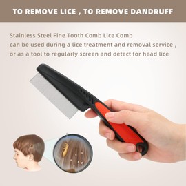 Flea Comb, Dandruff Comb, Multifunction Stainless Steel Fine Tooth Comb Nit Removal Hair Comb Cat Dog Pet Grooming Scalp Flea Comb, Easy to Hold (Black Red, 18cm*4.4cm)