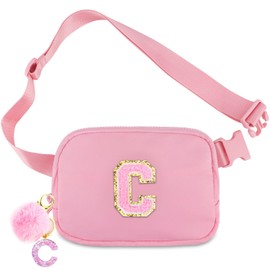 Belt Bag Fanny Pack for Girls - Initial Crossbody Bag for Birthday Gifts for 5 6 7 8 9 10 11 12 13 Year Old Teen Waist Pack Small Travel Essential, Pink-1, C
