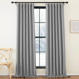 NICETOWN Faux Linen Light Grey Blackout Curtains, Hook Belt/Rod Pocket/Back Tab Thermal Curtains Sound Proof Thick Window Treatments for Home Office/Kids Room, W50 x L96, 2 Panels