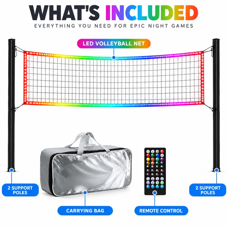 31 FT Light-Up Volleyball Net – Large recreational volleyball net