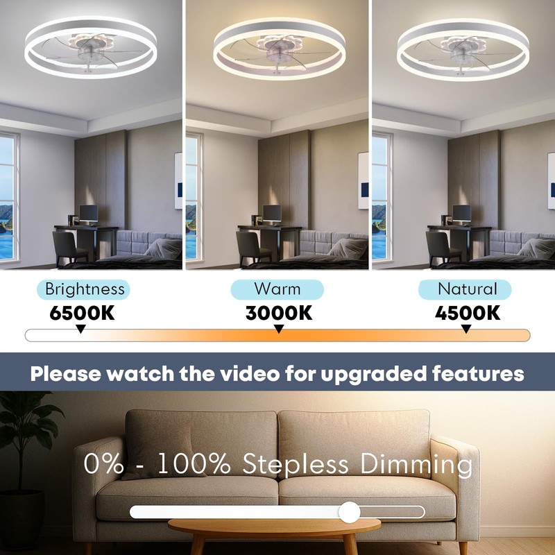 Fszdorj Ceiling Fan with Light, Upgraded 20‘’ Low Profile Fan,