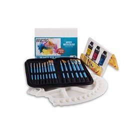Brustro Artists Watercolor Cotton Paper A5 300 20 Well Palette with Brushes - Set of 15