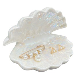 BOHK Shell Trinket Dish Ceramic Conch Ring Holder Jewelry Tray Decorative Jewelry Plate Cute Jewelry Organizer for Home Decor (Shell A)