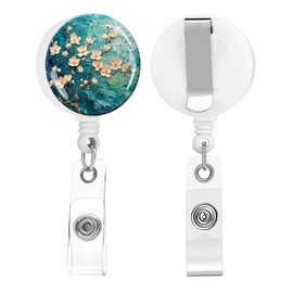 quohet 2 Pack Retractable Badge Holders Cute Badge Reel Badge Clip ID Card Holders for Student Office Worker Doctor Nurse Teacher(Painting Flowers)
